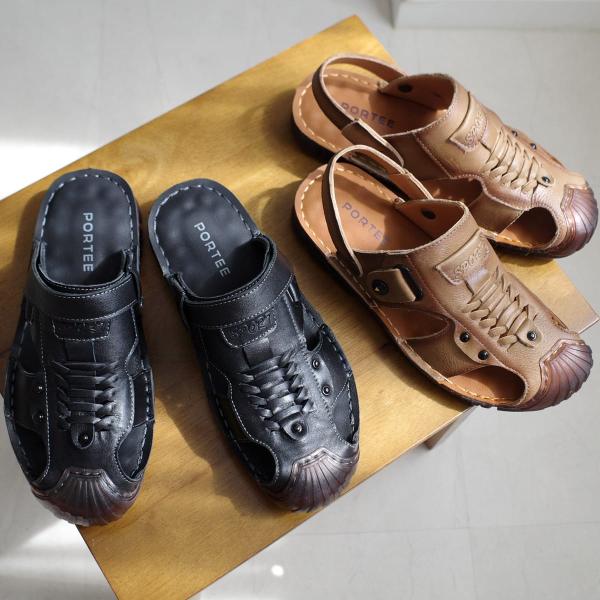 本革 2WAY アウトドア サンダル メンズ 春夏 歩きやすい 疲れない ポインターアミアミamia...