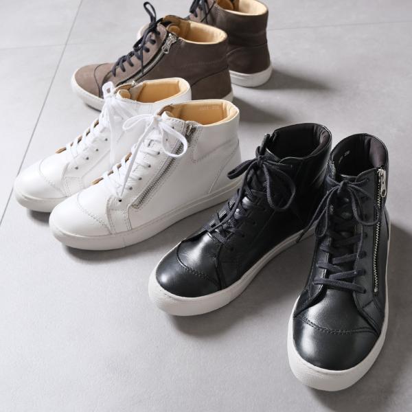 スニーカー レディース ハイカット レースアップ ショートブーツ サイドファスナー 本革 歩きやすい...