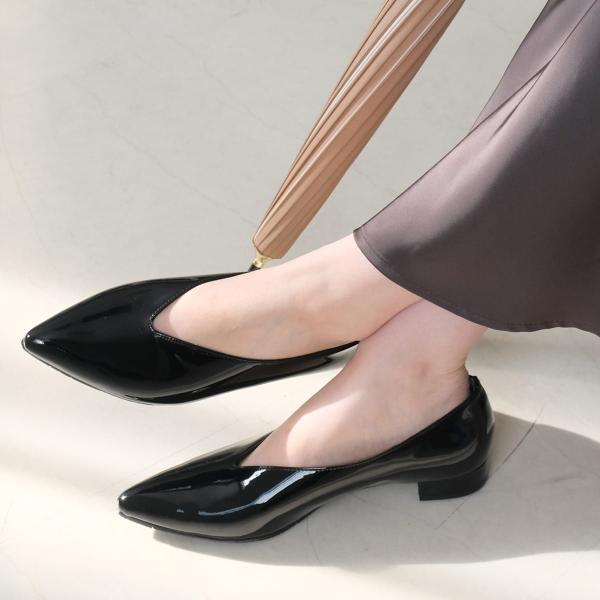 パンプス 生活防水機能付き 本革 Vカット レディース 歩きやすい 疲れない 2.5センチヒール ポ...