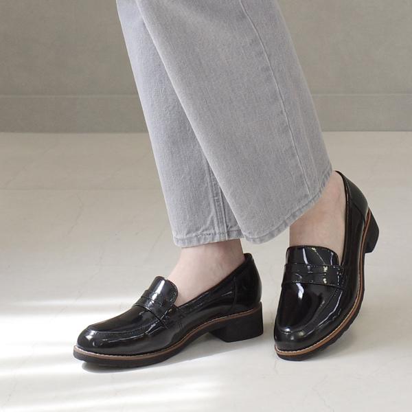 ローファー レディース 3.5センチヒール　靴  痛くない 柔らか ポインター　amiamiアミアミ