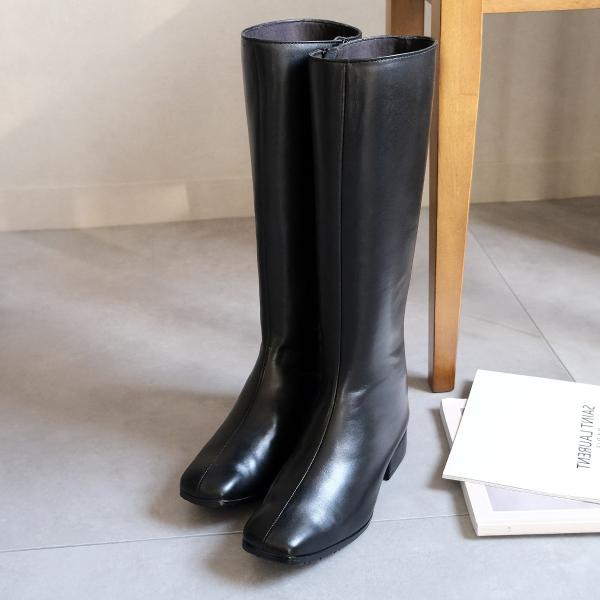 ロングブーツ ブーツ レディース スクエアトゥ 本革 疲れない 歩きやすい 3センチヒールポインター...