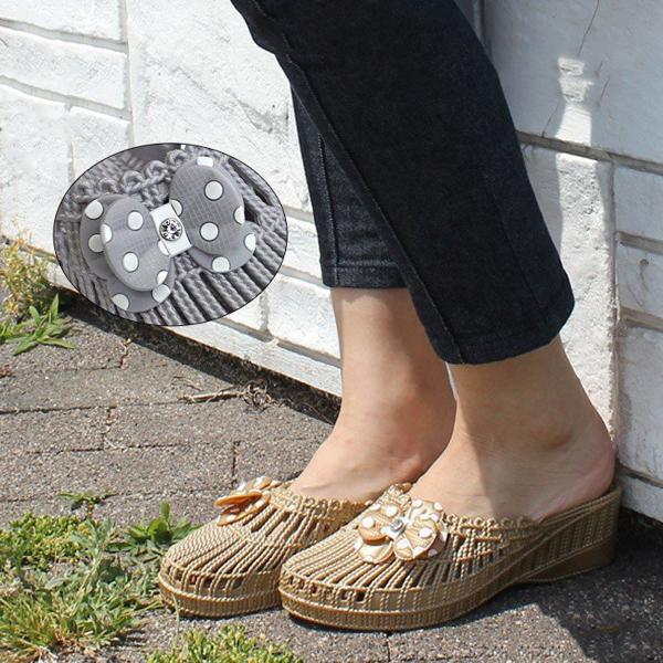 【返品交換不可】リボン付きウエッジサンダル　サボタイプ レディース サボ カジュアル アウトドア ラ...