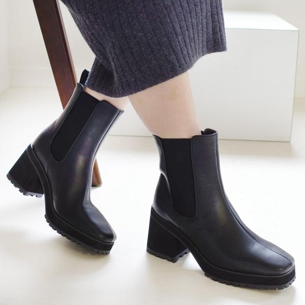 ブーツ レディース スクエアトゥサイドゴアブーツ 秋冬 ショートブーツ 歩きやすい amiamiアミ...