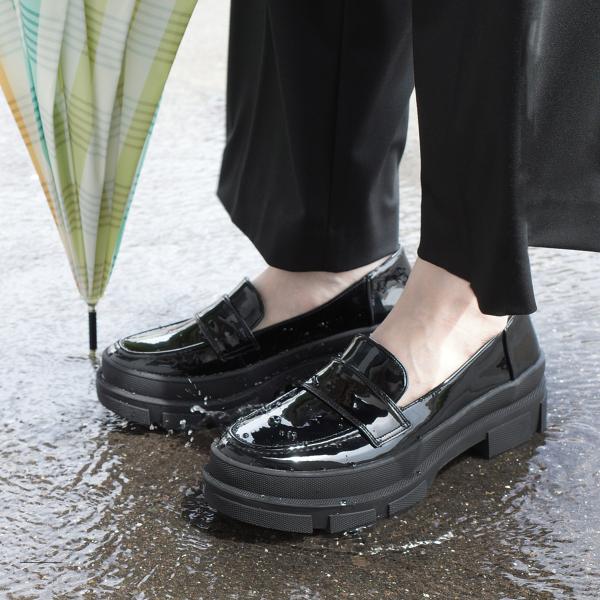 晴雨兼用 生活防水 ラグソールローファー レディース 厚底 ラウンドトゥ amiamiアミアミasa