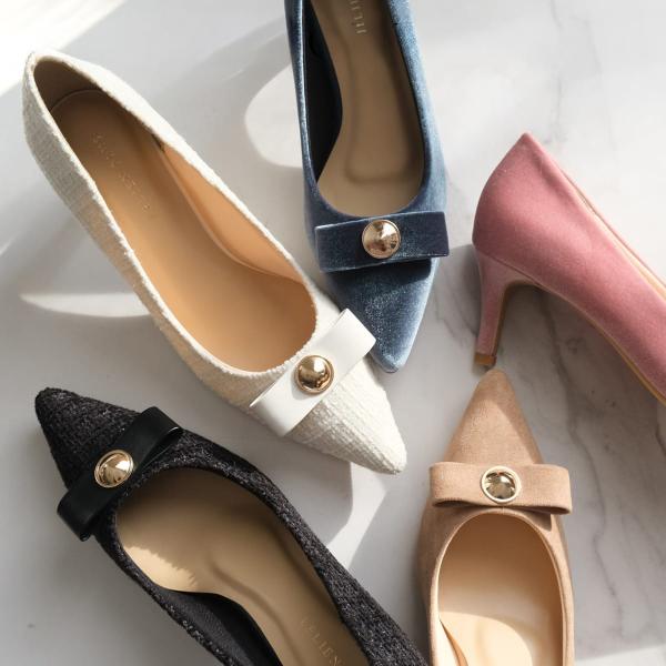 パンプス リボン モチーフ 付き ポインテッドトゥ  6センチヒール ピンヒールレディース 歩きやす...