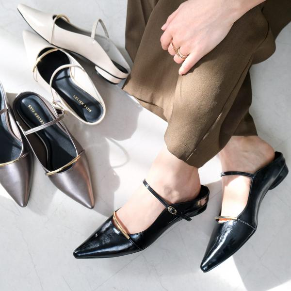 ミュール ゴールドバー オーバルヒール ポインテッドトゥ ストラップ レディース 疲れにくい 歩きや...