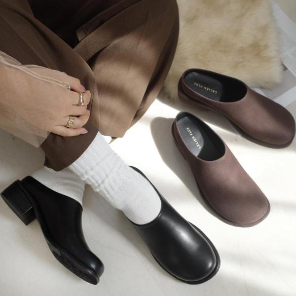 サボ クロッグシューズ ローヒール あったか ファーインソール付き レディースシンプル 履きやすい ...