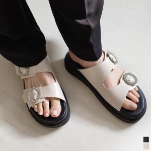 コンフォートサンダル レディース ビジュー フットベッド フラットサンダル スリッパ amiamiアミアミ