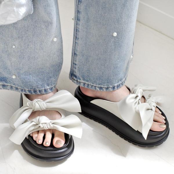 サンダル 厚底サンダル  レディース　痛くない 履きやすい かわいい 白 黒 ビッグ リボン春夏 履...