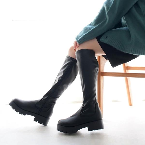 ストレッチ ロングブーツ レディース 秋冬 F厚底 トラックソール amiamiアミアミ