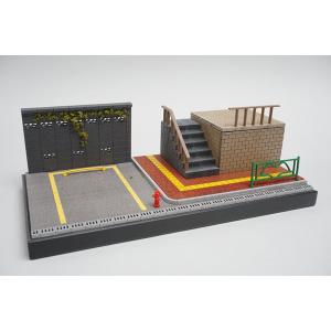 収蔵家 1/ 64 都市風景ジオラマ 階段と駐車場のある街角