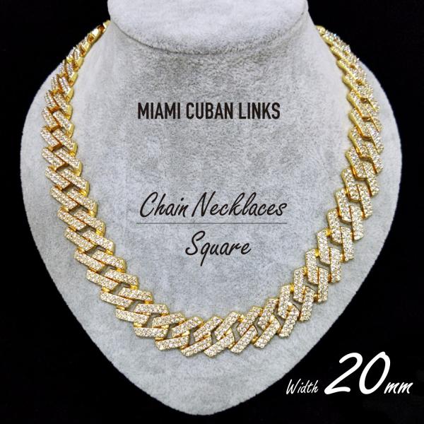 マイアミキューバン ネックレス 極太 スクエア 喜平 メンズ ゴールド ブリンブリン CZ パヴェ ...
