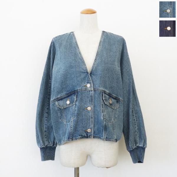 PASSIONE (パシオーネ) デニムジャケット Vネック リブ ドルマンスリーブ コクーンシルエ...