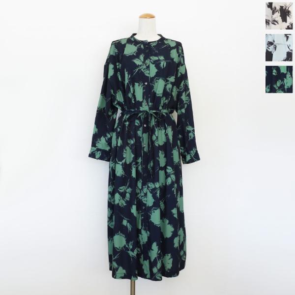 ESPEYRAC (エスペラック) シャツワンピース プリント 花柄 長袖 ロング ウエストリボン ...