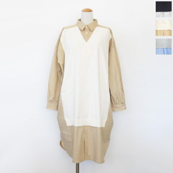 KELEN (ケレン) シャツワンピース ニットベスト 重ね着風 ストライプ 長袖 APOLU LK...