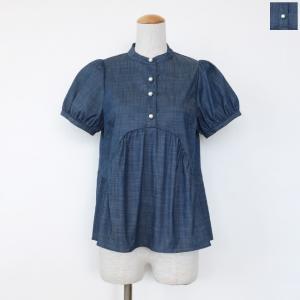 SONO (ソーノ) ブラウス フェミニティ ギャザー パフスリーブ 半袖 ODEKAKE DENIM S223BV037｜amico-di-ineya