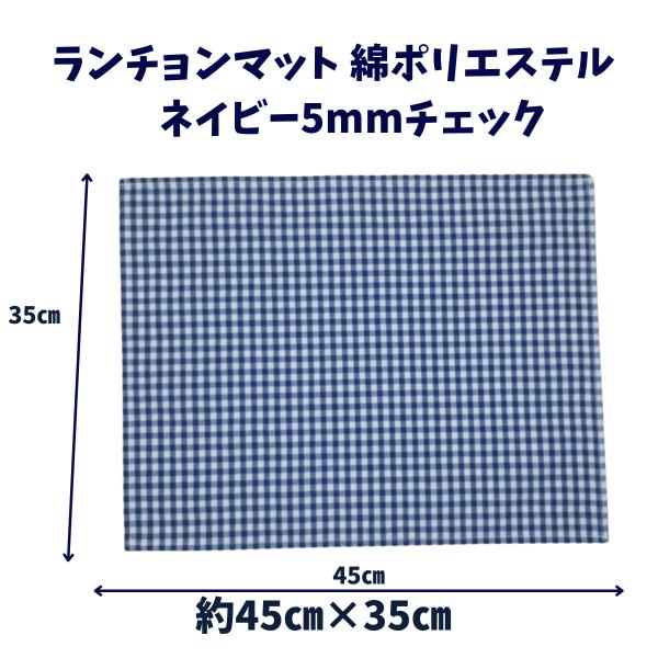 ランチョンマット・サイズ45×35給食用にも【綿ポリ ネイビー×白 ギンガムチェック】