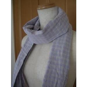 ガーゼストール・マフラー代わりにも・紫色チェックとブルー系<リバーシブル>