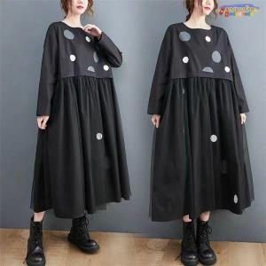 異素材 Tシャツワンピース ロング丈 長袖 レ...の詳細画像1