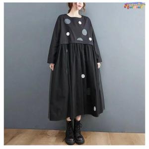 異素材 Tシャツワンピース ロング丈 長袖 レ...の詳細画像2