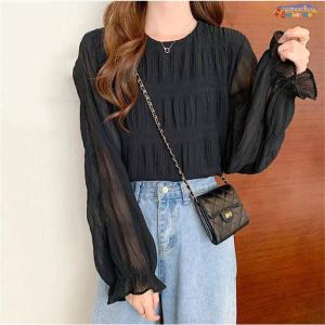 ブラウス 長袖 レディース シフォン 透け感 ...の詳細画像1