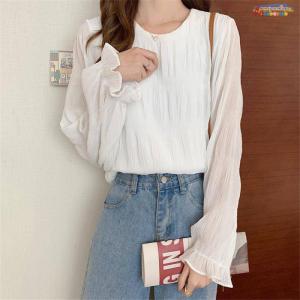 ブラウス 長袖 レディース シフォン 透け感 ...の詳細画像2