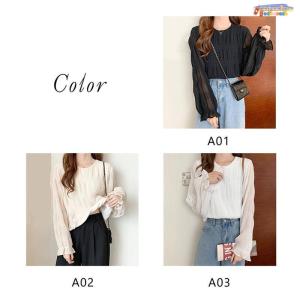 ブラウス 長袖 レディース シフォン 透け感 ...の詳細画像4