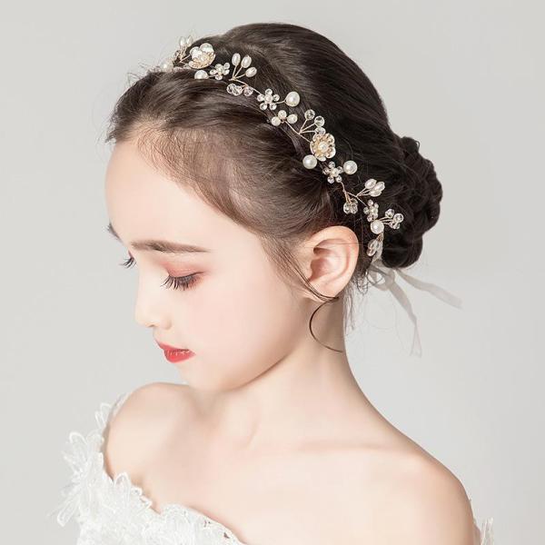 ヘアアクセサリー ヘッドドレス 髪飾り 女の子 子供 キッズ 花 ホワイト パール ティアラ カチュ...