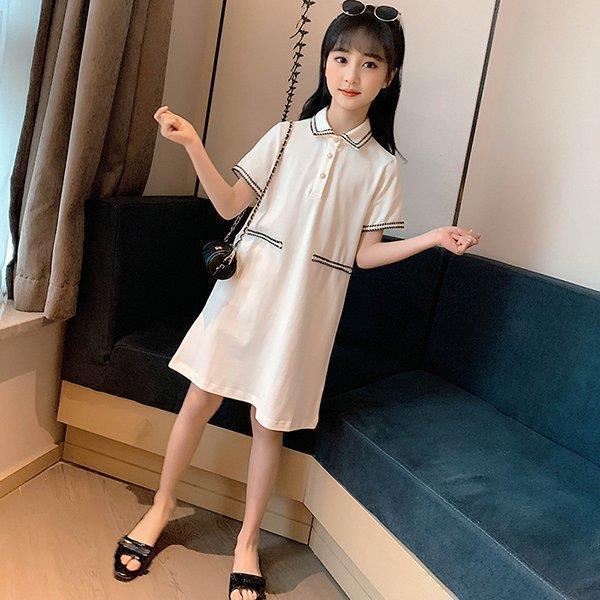 ワンピース キッズ 子供服 女の子 夏 キッズワンピース 半袖ワンピース ポロシャツ 折り襟 子供ド...