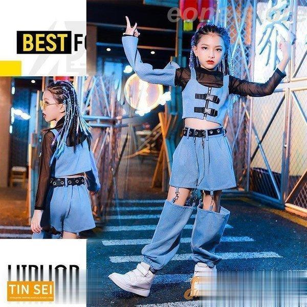 キッズダンス衣装 女の子 ヒップホップ セットアップ  キッズ トップス  チアガール HIPHOP...