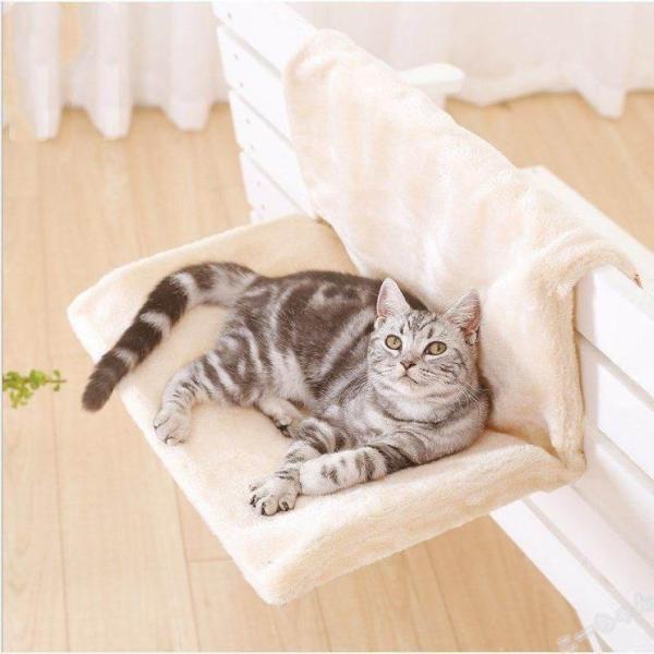 猫ペット ねこハンモック ペットベッド ペット用品ネコ お昼寝 ベッド マット 手すりや椅子にワイヤ...