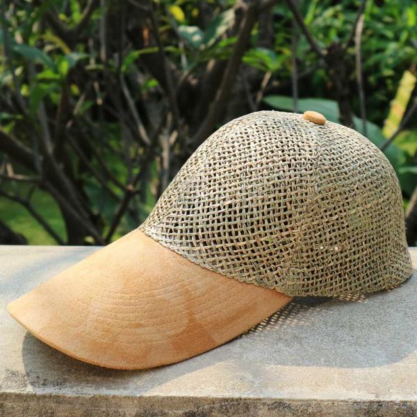 キャップ つば長 ロングバイザー 天然メッシュキャップ 麦わら帽子  お洒落キャップ
