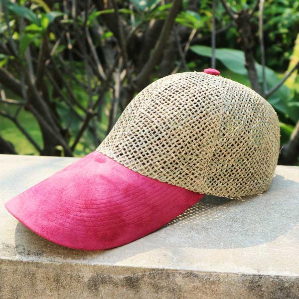 キャップ メッシュツバ長 ロングバイザー 麦わら帽子 カーディナル 天然草