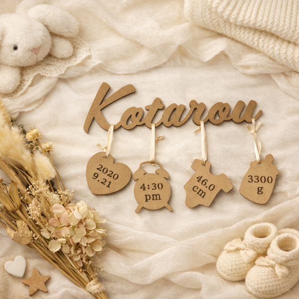 オリジナルオーダー 日本製造 木製 レターバナー メモリアルチャーム付きお名前ガーランド 出産祝い ...