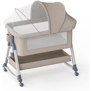UBRAVOO 「607 ベビーベッド」 ゆりかご 添い寝 ベビーラック ハイローベッド 高さ調節可能 組み立て不要 キャスター付き 収納便利  通気性抜群 洗濯可能