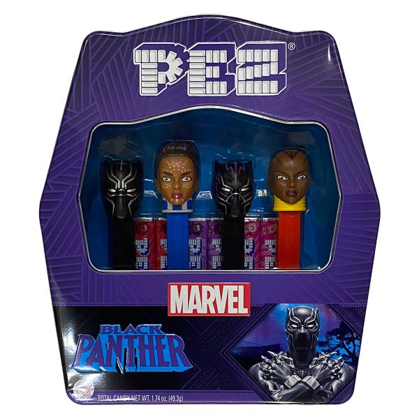 【アウトレット　缶潰れ】PEZ ペッツ　Marvel マーヴェル、ブラックパンサーのブリキ缶ギフトセ...