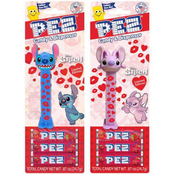 PEZ ペッツ　Disney　スティッチ、バレンタインバージョン、アメリカ台紙、２種セット　Disn...