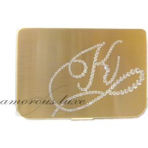 名刺入れ レディース カードケース 女性  『AMOROUS Grace』 (K) ミラー付 スワロフスキー クリスタル  （サテンゴールド台） / イニシャル K ケー）