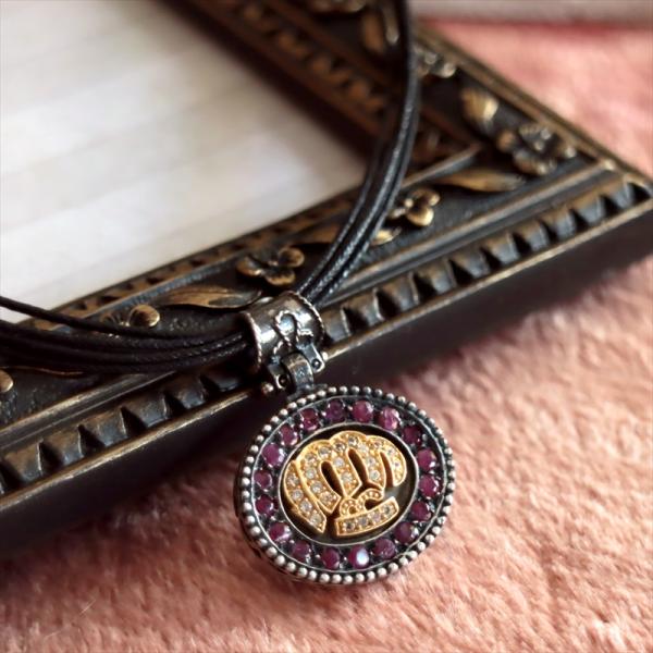 オットマンアンティーク デザインシルバーペンダントトップ カリグラフィ/ルビー