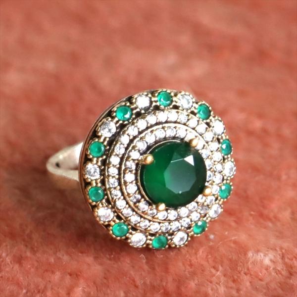 シルバーリング オスマントルコ・アンティークデザイン/ジェイドグリーンオーバルリング Ottoman...