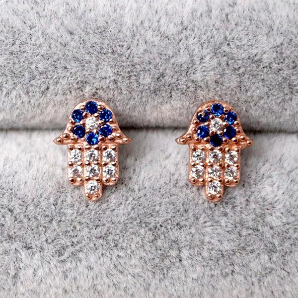 ナザルボンジュウ　シルバー925 ピアス（スタッドピアス） ファティマの手 コバルト ジルコン