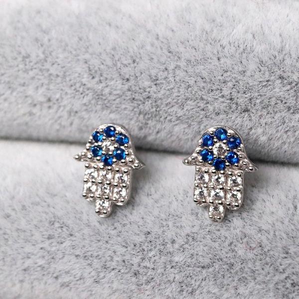 ナザルボンジュウ　シルバー925 ピアス（スタッドピアス） ファティマの手 コバルト ジルコン