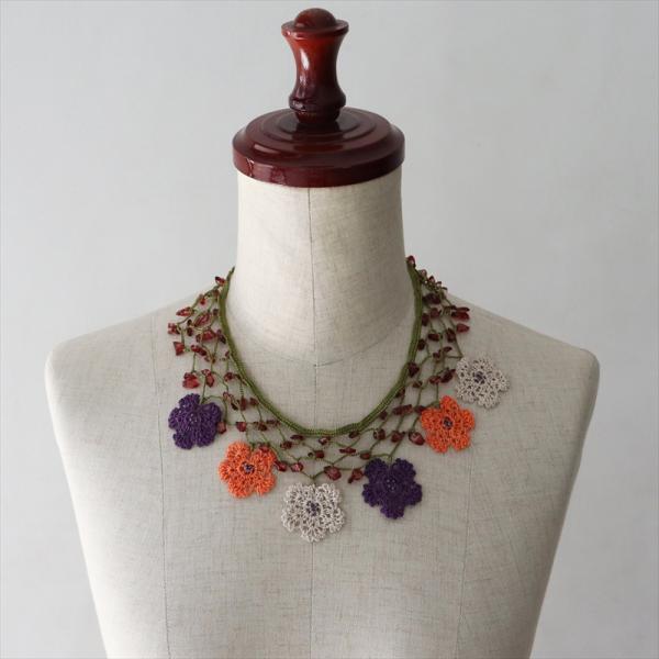 トルコのレース「オヤ」ネックレスかぎ針編みのトゥオヤ  デイジー オレンジ・パープル・アイボリー