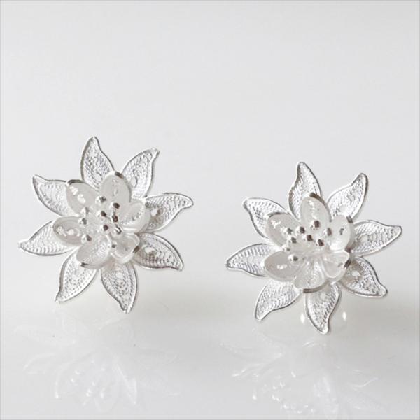 シルバーピアス Silver925 南トルコの伝統工芸　テルキャリ 立体的なフラワーモチーフ Tel...