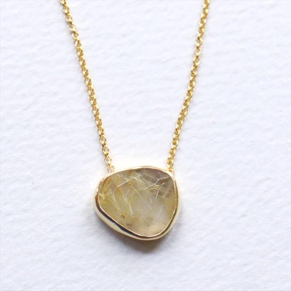 ルチルクォーツラフカットシルバーネックレス 18KGF 天然石 トルコジュエリー 一粒 カラーストー...