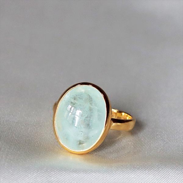 アクアマリン シルバーリング　オーバルカボション 18KGF 天然石 トルコジュエリー カラーストー...