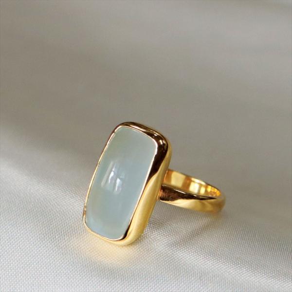 アクアマリン シルバーリング　レクタングルカボション　大粒 18KGF 天然石 トルコジュエリー カ...