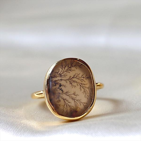 デンドライト シルバーリング　オーバル 18KGF 天然石 トルコジュエリー カラーストーン