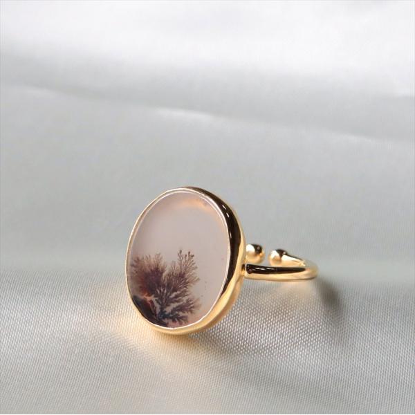 デンドライト シルバーリング　オーバル 18KGF 天然石 トルコジュエリー カラーストーン