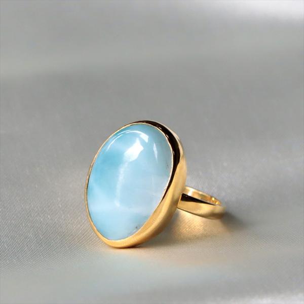 ラリマー シルバーリング　オーバル　 18KGF 天然石 トルコジュエリー カラーストーン